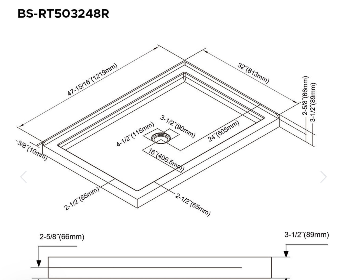 Base de douche ROTHERA 48" x 32"