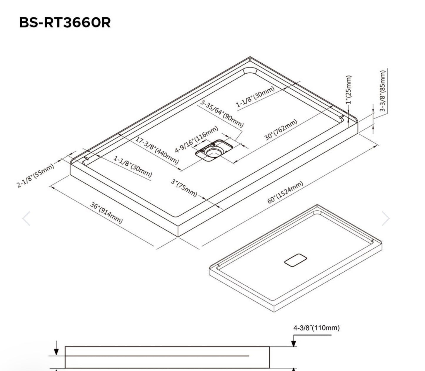 Base de douche PALMER 60" x 36"