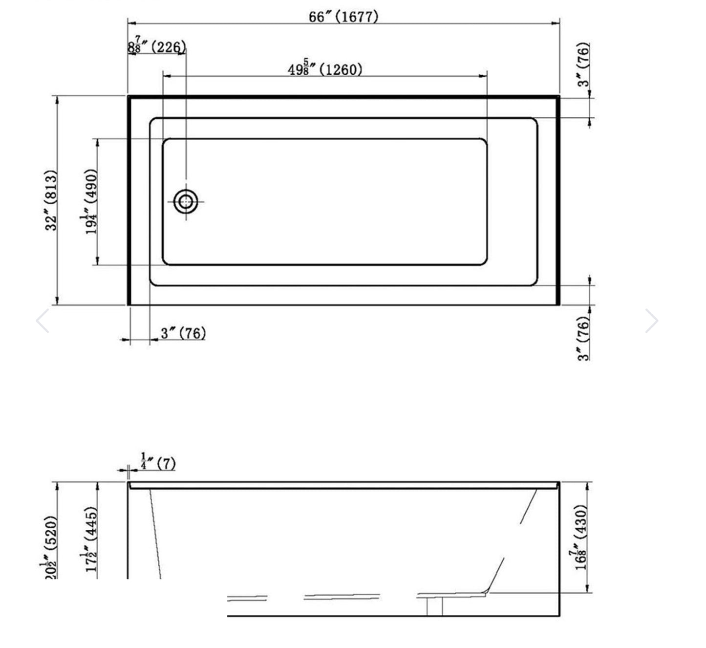 Bain en alcôve 66x32x16 peu profond