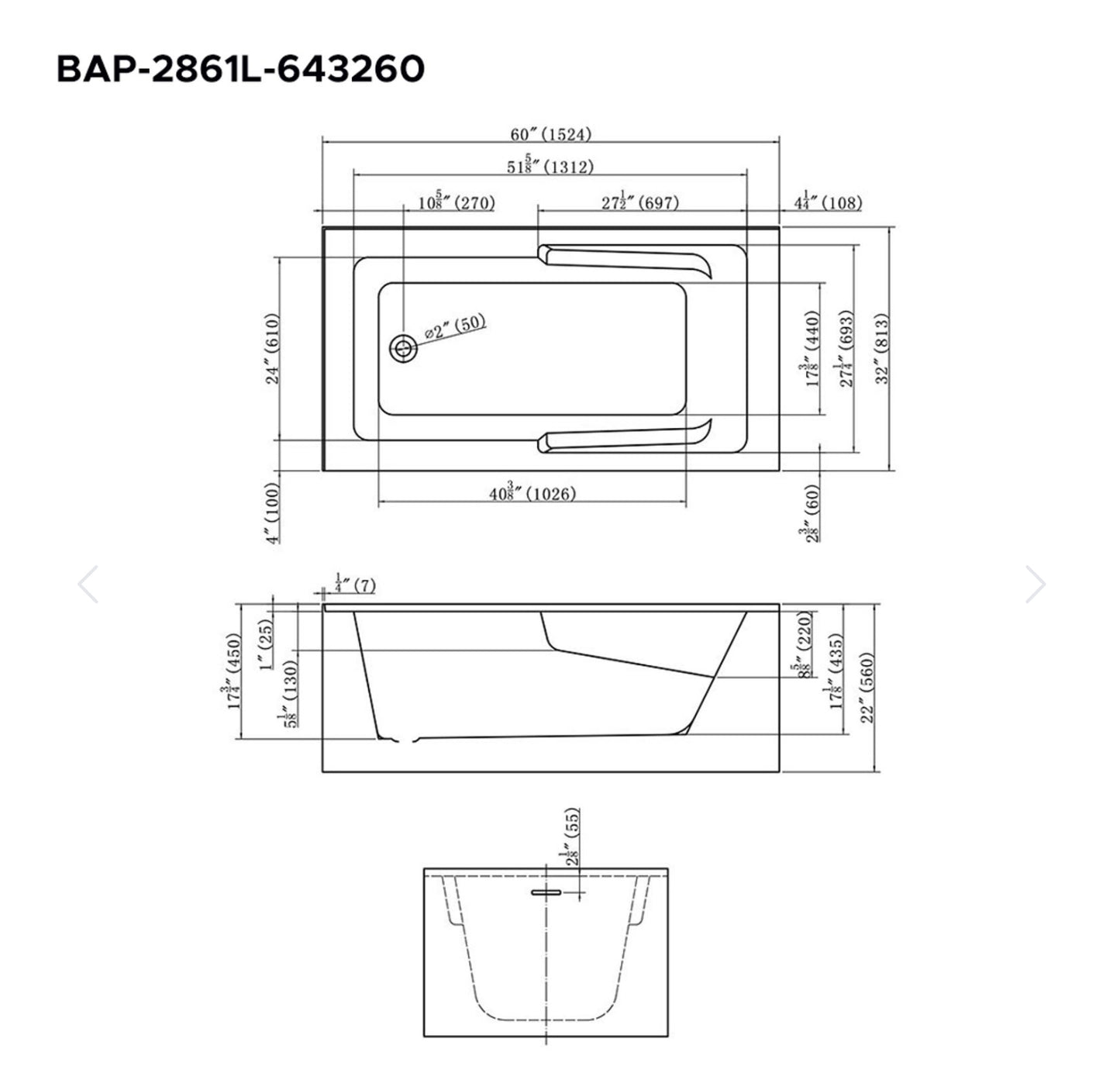 Bain pour coin JUNEAU 60x32x22 avec portes en verre 2 emplacements de drain disponibles