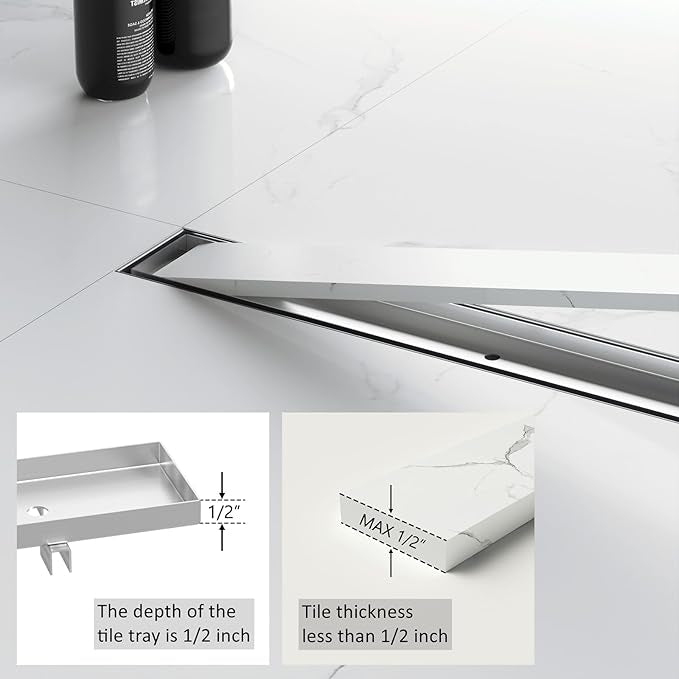 Drain de douche plusieurs dimensions disponibles carré et rectangles avec grille insert carrelage amovible