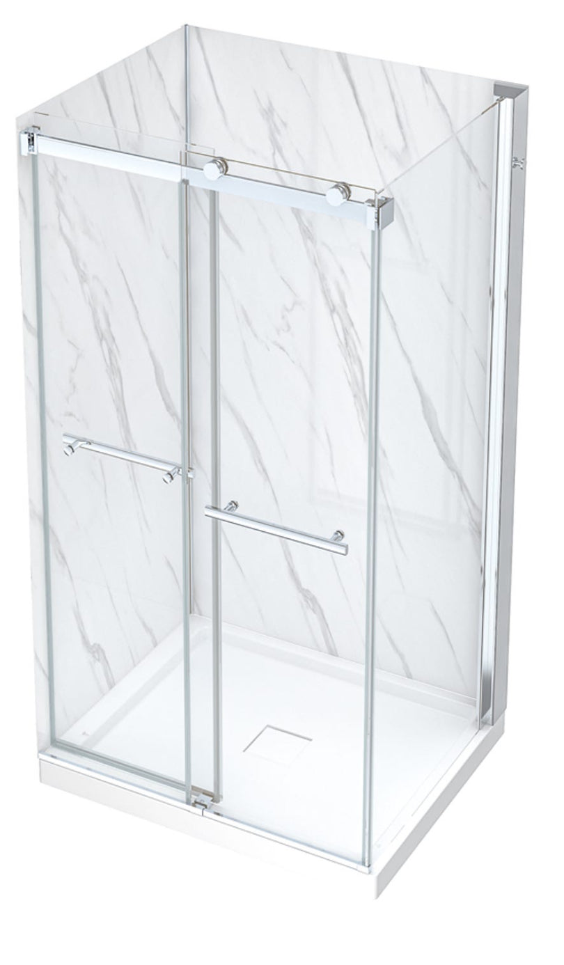 Ensemble de douche MIRAMICHI 34" x 42" chrome avec rangement intégré coin gauche