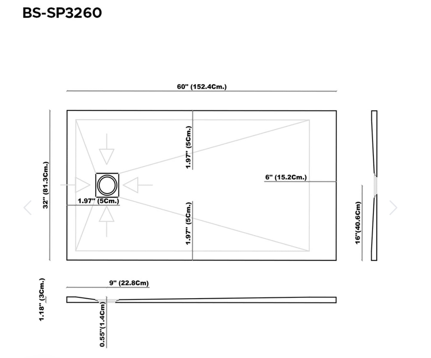 Base de douche MAWSON 60x32 / 60x36 / 48x32
