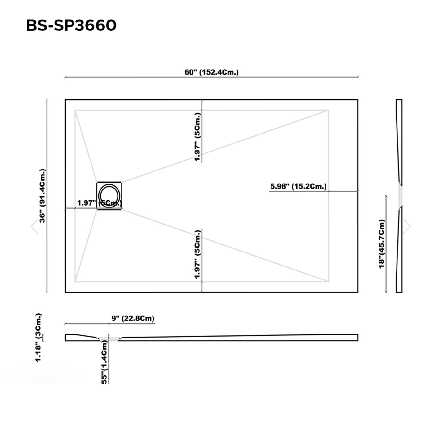 Base de douche MAWSON 60x32 / 60x36 / 48x32
