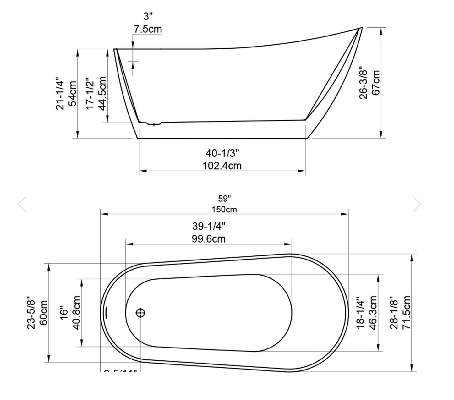 Bain autoportant Oval 59x28