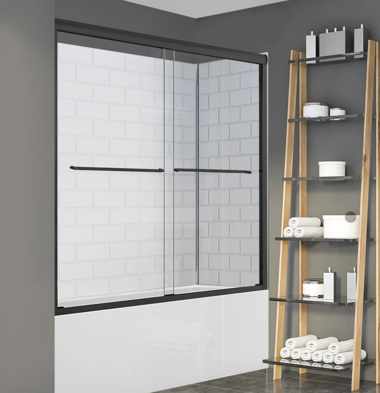 Porte de bain-douche PINE 60 po Noir mat