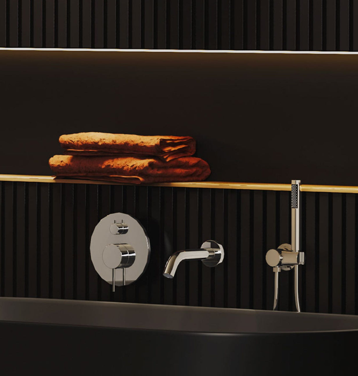 Robinet de bain mural avec douchette  AKULIVIK 2 types de fini