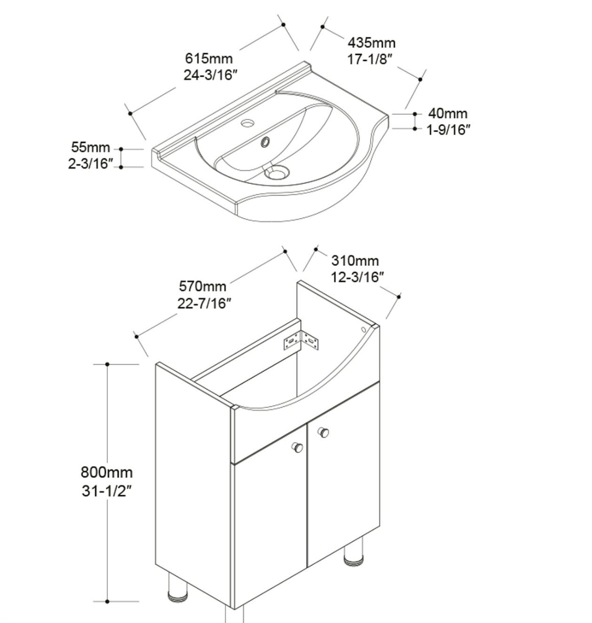 Vanité de salle de bain SUNRISE 24 po fini lustré