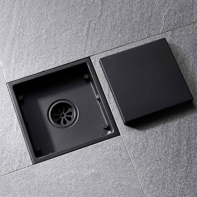 Drain de douche carré 6po  noir mat  Grille réversible