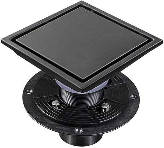 Drain de douche carré 6po  noir mat  Grille réversible