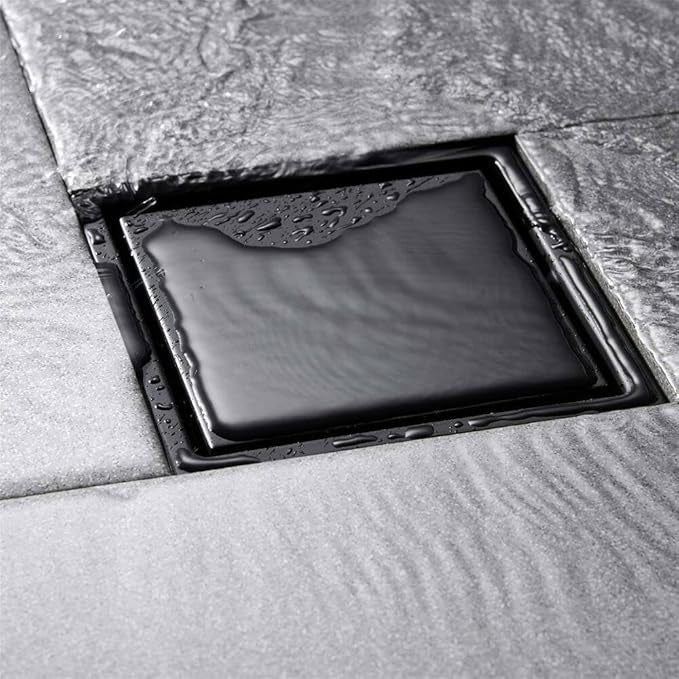 Drain de douche carré 6po  noir mat  Grille réversible